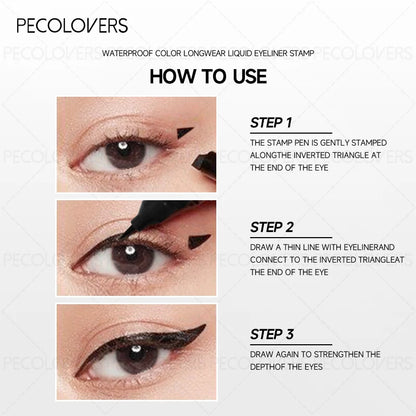 Waterproof Liquid Eyeliner – 2 in 1 Winged Stamp & Double Ended Black Seal Pen - ZOOMNSTORE