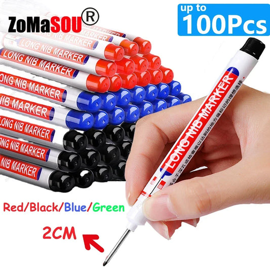 1-100Pcs 2cm Waterproof Long Head Markers Deep Hole Marker Pen for Metal Carpenter Red/Black/Blue/Green Ink Woodworking Tools - ZOOMNSTORE