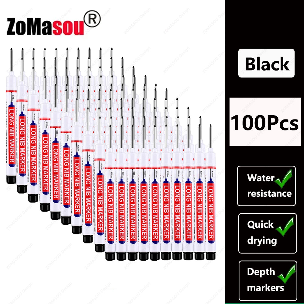 1-100Pcs 2cm Waterproof Long Head Markers Deep Hole Marker Pen for Metal Carpenter Red/Black/Blue/Green Ink Woodworking Tools - ZOOMNSTORE