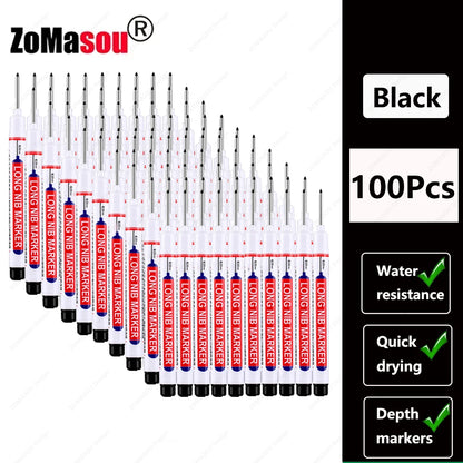 1-100Pcs 2cm Waterproof Long Head Markers Deep Hole Marker Pen for Metal Carpenter Red/Black/Blue/Green Ink Woodworking Tools - ZOOMNSTORE