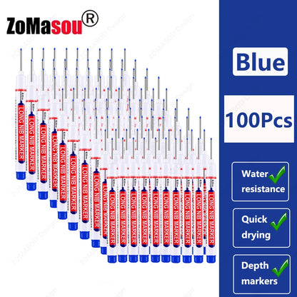 1-100Pcs 2cm Waterproof Long Head Markers Deep Hole Marker Pen for Metal Carpenter Red/Black/Blue/Green Ink Woodworking Tools - ZOOMNSTORE