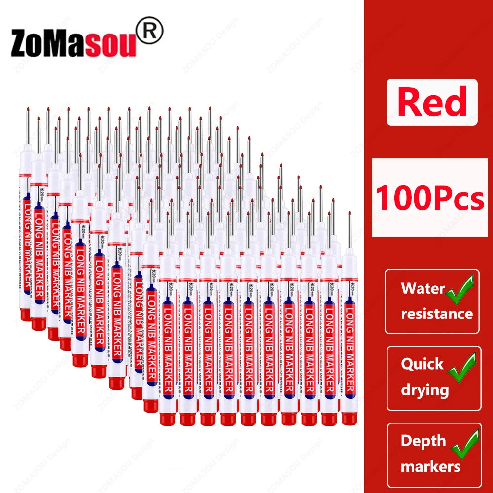 1-100Pcs 2cm Waterproof Long Head Markers Deep Hole Marker Pen for Metal Carpenter Red/Black/Blue/Green Ink Woodworking Tools - ZOOMNSTORE