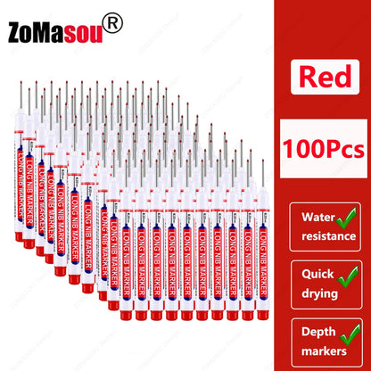 1-100Pcs 2cm Waterproof Long Head Markers Deep Hole Marker Pen for Metal Carpenter Red/Black/Blue/Green Ink Woodworking Tools - ZOOMNSTORE