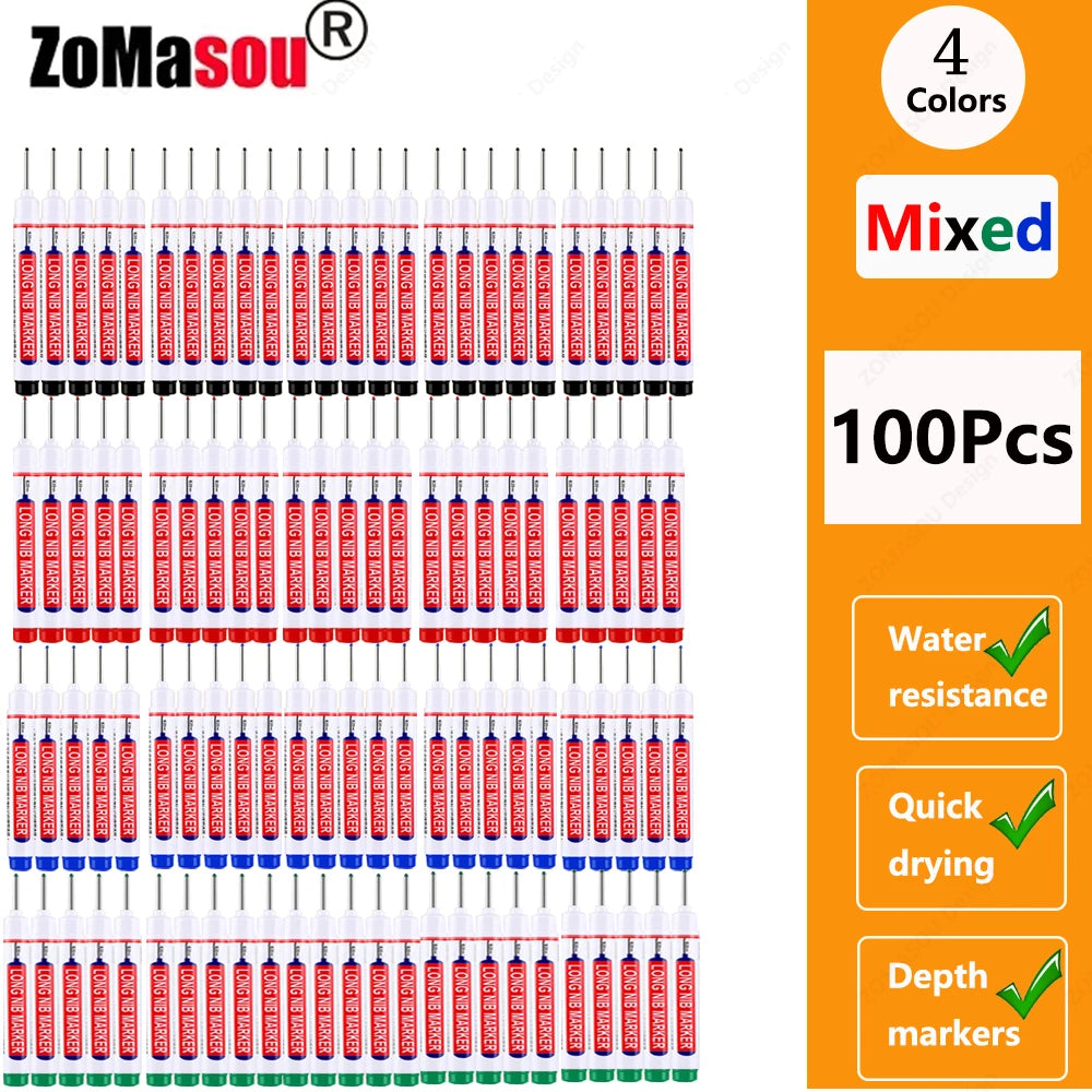 1-100Pcs 2cm Waterproof Long Head Markers Deep Hole Marker Pen for Metal Carpenter Red/Black/Blue/Green Ink Woodworking Tools - ZOOMNSTORE
