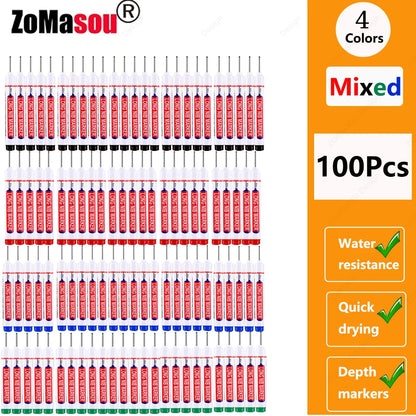 1-100Pcs 2cm Waterproof Long Head Markers Deep Hole Marker Pen for Metal Carpenter Red/Black/Blue/Green Ink Woodworking Tools - ZOOMNSTORE