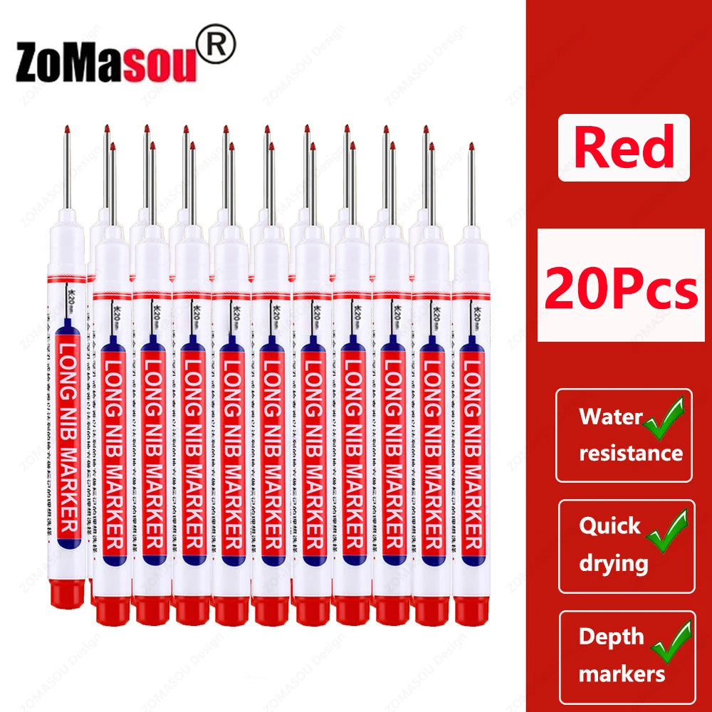1-100Pcs 2cm Waterproof Long Head Markers Deep Hole Marker Pen for Metal Carpenter Red/Black/Blue/Green Ink Woodworking Tools - ZOOMNSTORE