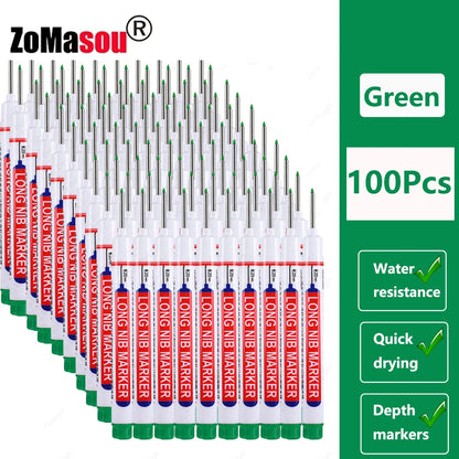 1-100Pcs 2cm Waterproof Long Head Markers Deep Hole Marker Pen for Metal Carpenter Red/Black/Blue/Green Ink Woodworking Tools - ZOOMNSTORE