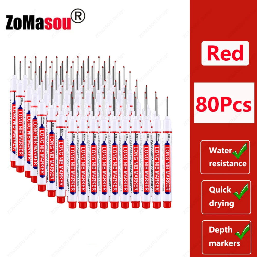 1-100Pcs 2cm Waterproof Long Head Markers Deep Hole Marker Pen for Metal Carpenter Red/Black/Blue/Green Ink Woodworking Tools - ZOOMNSTORE