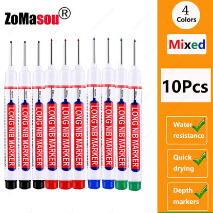 1-100Pcs 2cm Waterproof Long Head Markers Deep Hole Marker Pen for Metal Carpenter Red/Black/Blue/Green Ink Woodworking Tools - ZOOMNSTORE