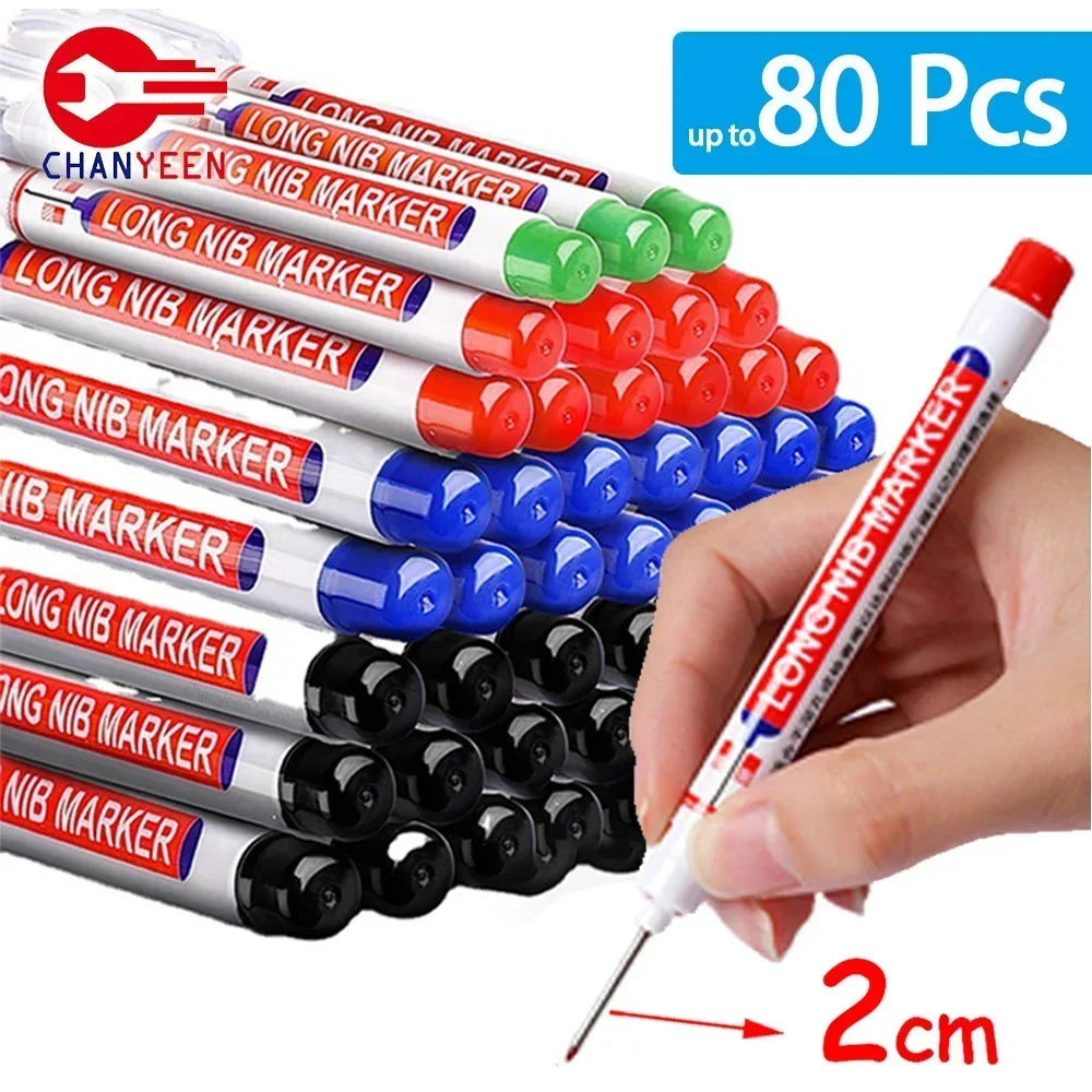 4-80Pcs 2cm Waterproof Long Head Markers Deep Hole Marker Pen for Metal Carpenter Red/Black/Blue/Green Ink Woodworking Tools - ZOOMNSTORE