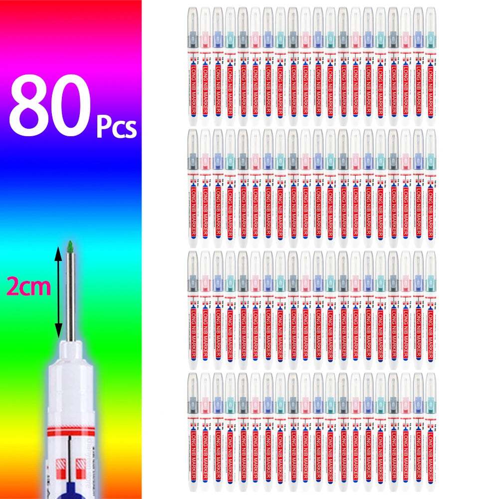 4-80Pcs 2cm Waterproof Long Head Markers Deep Hole Marker Pen for Metal Carpenter Red/Black/Blue/Green Ink Woodworking Tools - ZOOMNSTORE