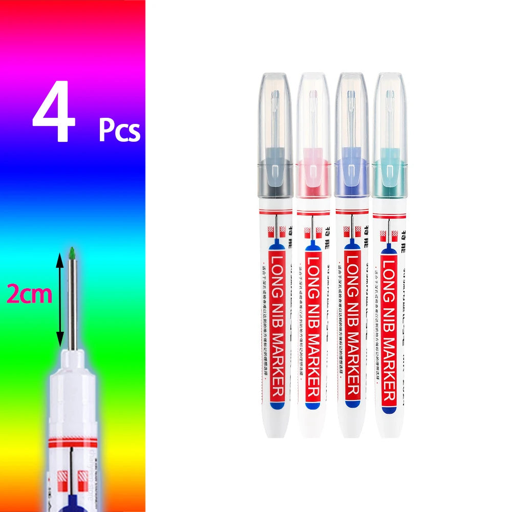 4-80Pcs 2cm Waterproof Long Head Markers Deep Hole Marker Pen for Metal Carpenter Red/Black/Blue/Green Ink Woodworking Tools - ZOOMNSTORE