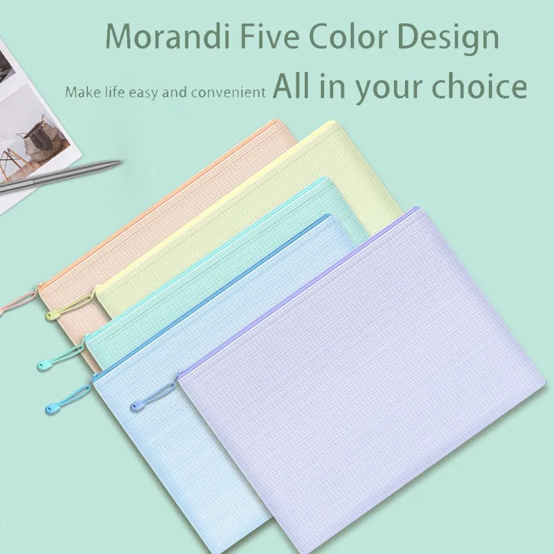 Waterproof Mesh Zipper Pouch Set - A4 Document  Pencil Case Storage Bags 5 Pcs - ZOOMNSTORE