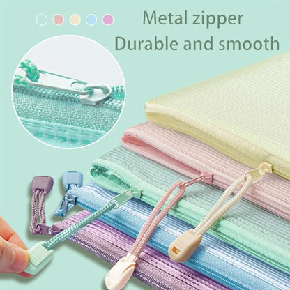 Waterproof Mesh Zipper Pouch Set - A4 Document  Pencil Case Storage Bags 5 Pcs - ZOOMNSTORE