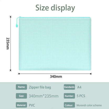 Waterproof Mesh Zipper Pouch Set - A4 Document  Pencil Case Storage Bags 5 Pcs - ZOOMNSTORE