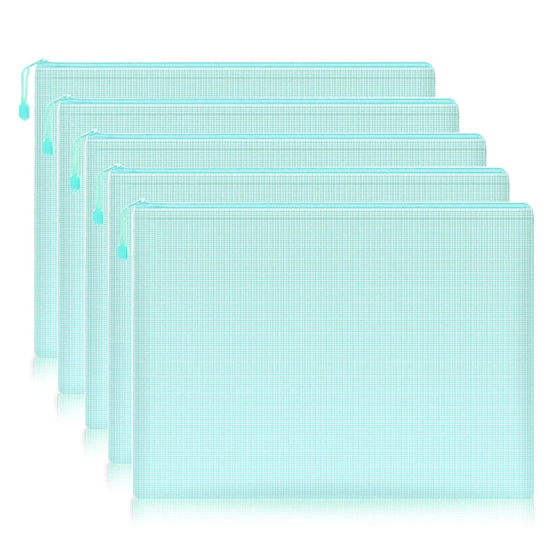 Waterproof Mesh Zipper Pouch Set - A4 Document  Pencil Case Storage Bags 5 Pcs - ZOOMNSTORE