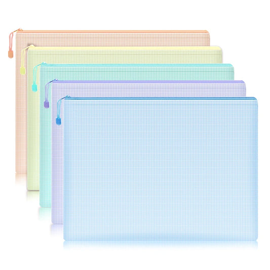 Waterproof Mesh Zipper Pouch Set - A4 Document  Pencil Case Storage Bags 5 Pcs - ZOOMNSTORE