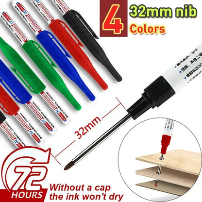 1-8Pcs 4 Colors 32mm Deep Hole Marker Pens Bathroom Waterproof Woodworking Tile Metal Multi-purpose Long Head Oil Markers Pen - ZOOMNSTORE