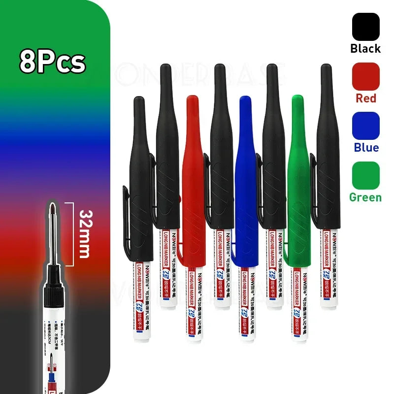 1-8Pcs 4 Colors 32mm Deep Hole Marker Pens Bathroom Waterproof Woodworking Tile Metal Multi-purpose Long Head Oil Markers Pen - ZOOMNSTORE