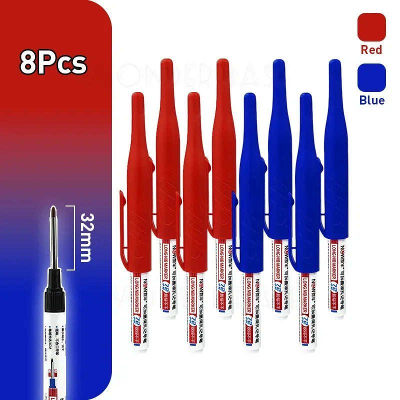 1-8Pcs 4 Colors 32mm Deep Hole Marker Pens Bathroom Waterproof Woodworking Tile Metal Multi-purpose Long Head Oil Markers Pen - ZOOMNSTORE