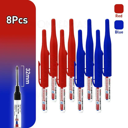 1-8Pcs 4 Colors 32mm Deep Hole Marker Pens Bathroom Waterproof Woodworking Tile Metal Multi-purpose Long Head Oil Markers Pen - ZOOMNSTORE