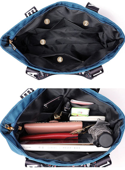 Waterproof Nylon Handbag – Large Capacity Women Shoulder Bag With Floral Embroidery - ZOOMNSTORE