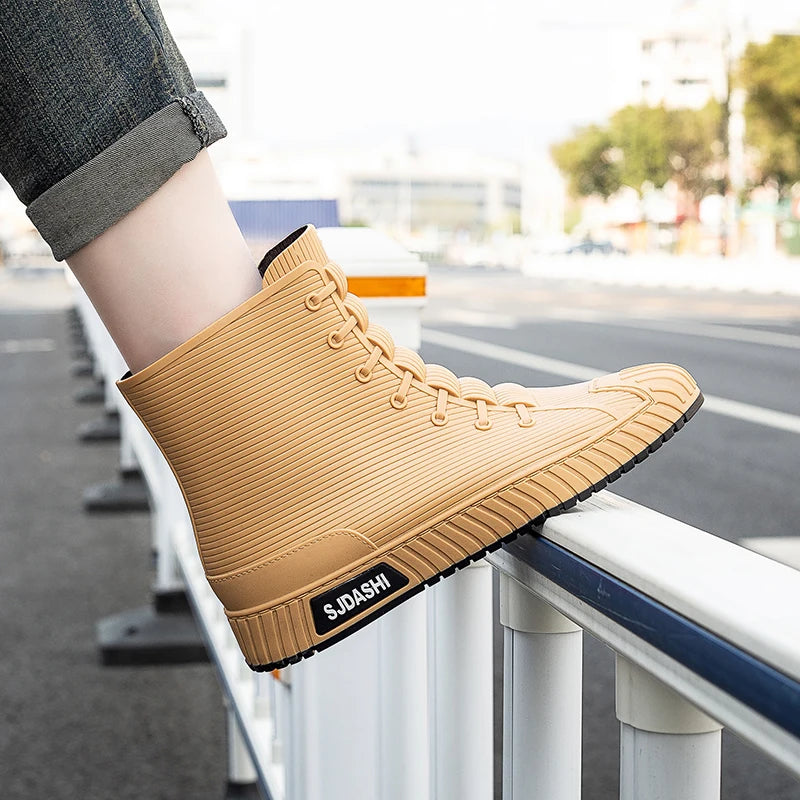 Waterproof Rain Boots - Men Women Casual Short Mid-Calf Lined Fleece Boots - ZOOMNSTORE