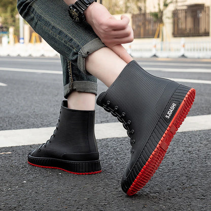 Waterproof Rain Boots - Men Women Casual Short Mid-Calf Lined Fleece Boots - ZOOMNSTORE