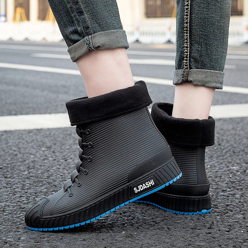 Waterproof Rain Boots - Men Women Casual Short Mid-Calf Lined Fleece Boots - ZOOMNSTORE