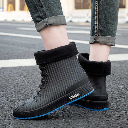 Waterproof Rain Boots - Men Women Casual Short Mid-Calf Lined Fleece Boots - ZOOMNSTORE