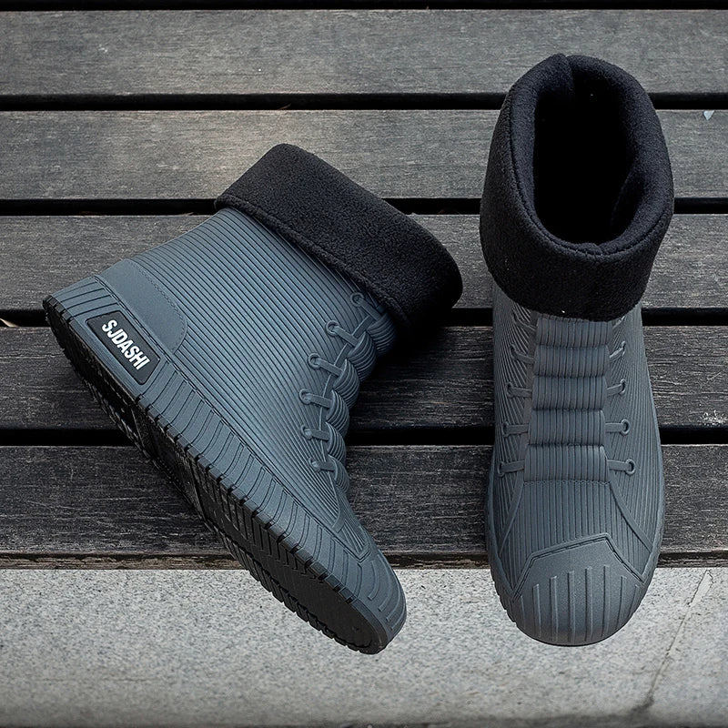 Waterproof Rain Boots - Men Women Casual Short Mid-Calf Lined Fleece Boots - ZOOMNSTORE