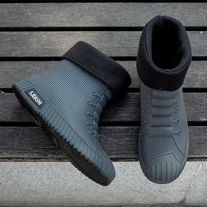 Waterproof Rain Boots - Men Women Casual Short Mid-Calf Lined Fleece Boots - ZOOMNSTORE