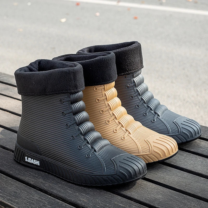 Waterproof Rain Boots - Men Women Casual Short Mid-Calf Lined Fleece Boots - ZOOMNSTORE