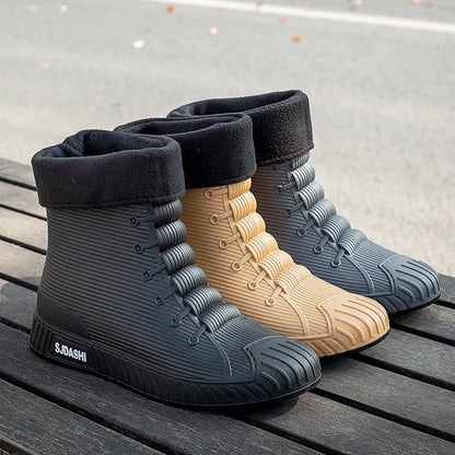 Waterproof Rain Boots - Men Women Casual Short Mid-Calf Lined Fleece Boots - ZOOMNSTORE