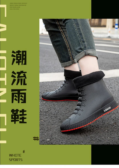 Waterproof Rain Boots - Men Women Casual Short Mid-Calf Lined Fleece Boots - ZOOMNSTORE