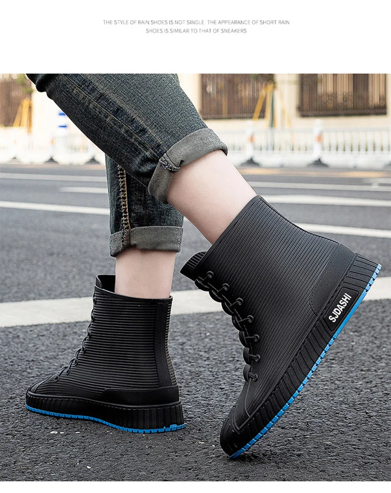 Waterproof Rain Boots - Men Women Casual Short Mid-Calf Lined Fleece Boots - ZOOMNSTORE