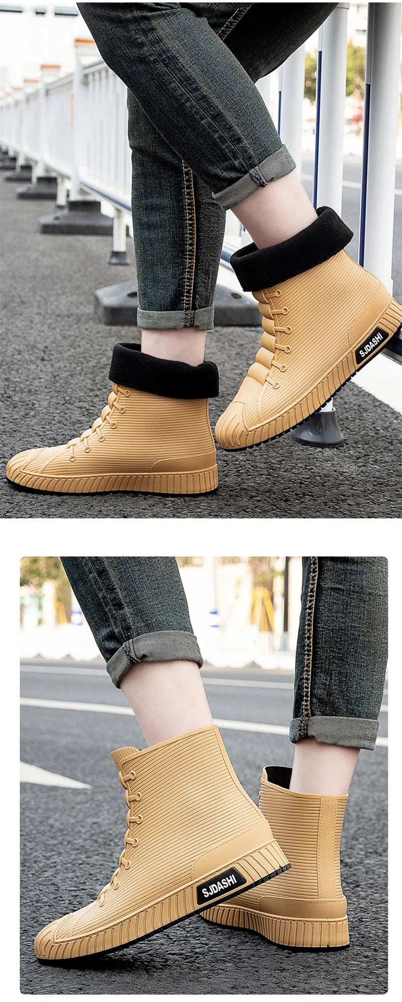 Waterproof Rain Boots - Men Women Casual Short Mid-Calf Lined Fleece Boots - ZOOMNSTORE
