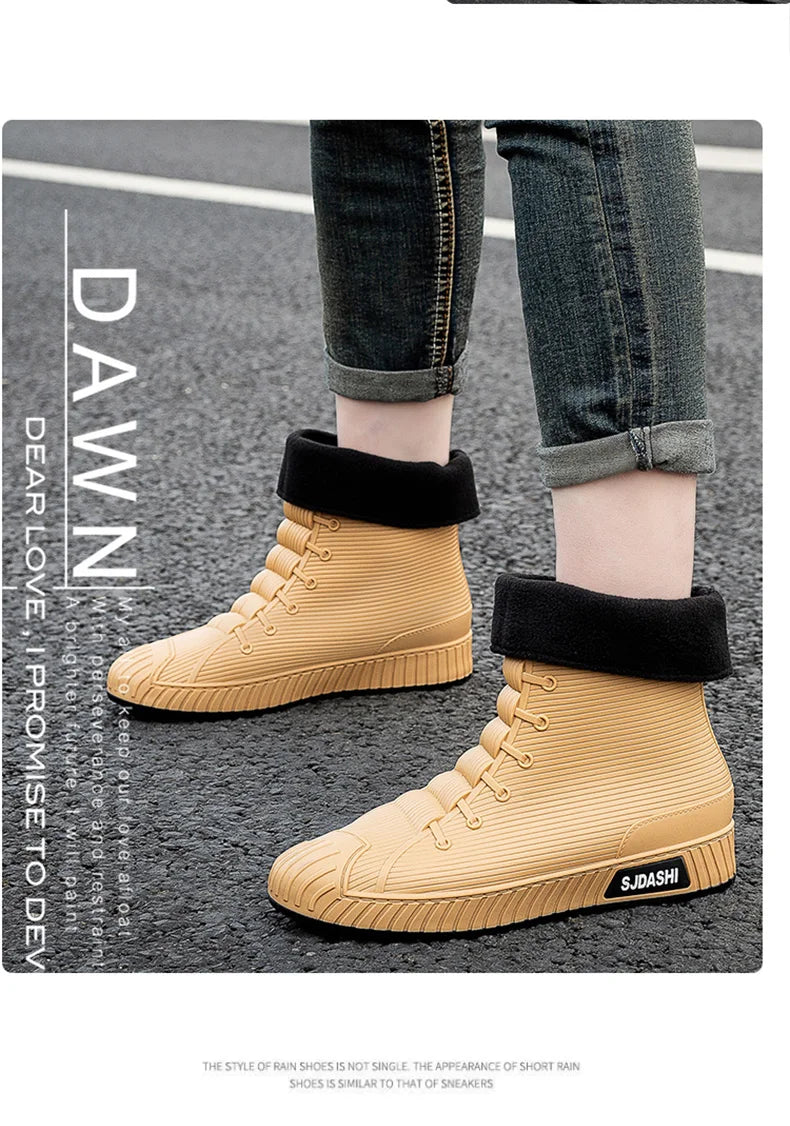 Waterproof Rain Boots - Men Women Casual Short Mid-Calf Lined Fleece Boots - ZOOMNSTORE