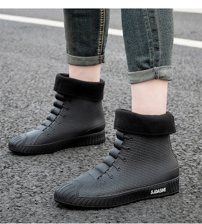 Waterproof Rain Boots - Men Women Casual Short Mid-Calf Lined Fleece Boots - ZOOMNSTORE