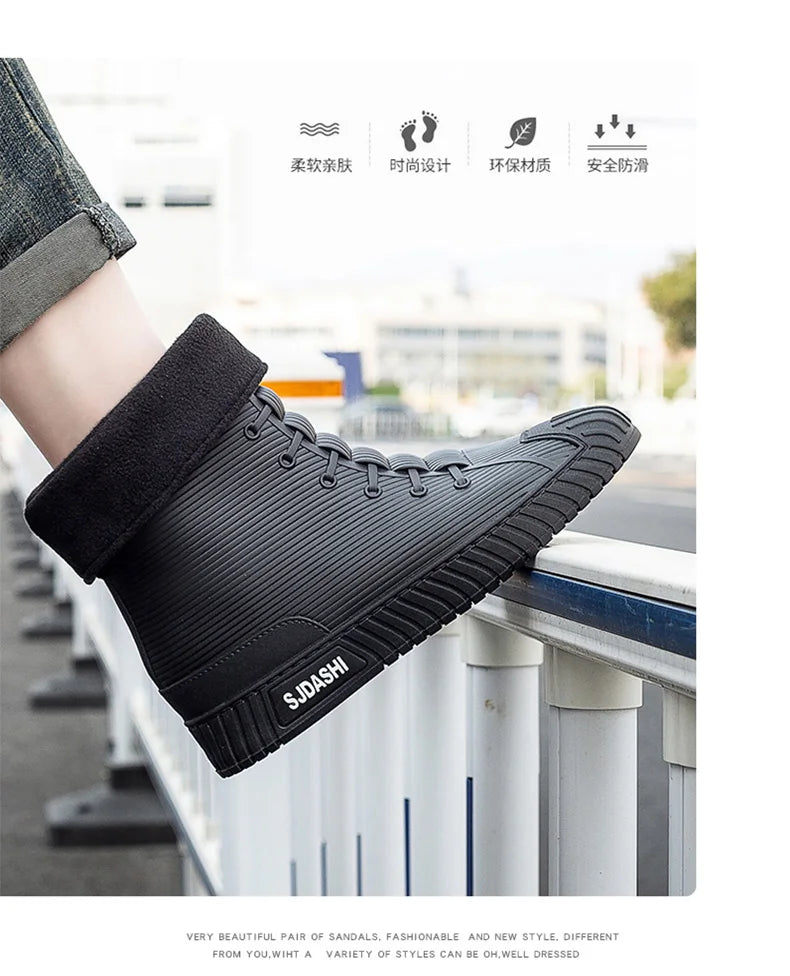 Waterproof Rain Boots - Men Women Casual Short Mid-Calf Lined Fleece Boots - ZOOMNSTORE