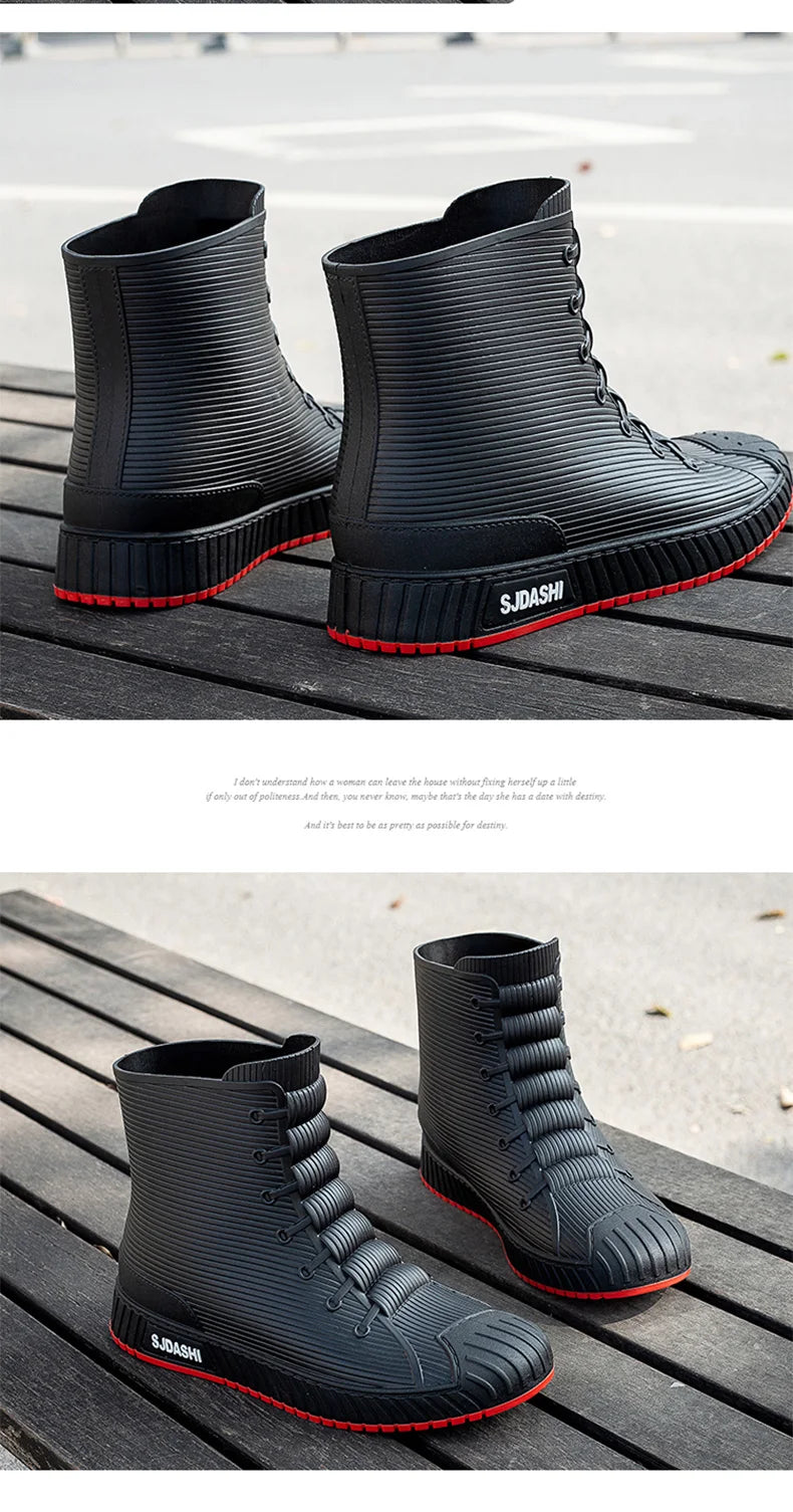 Waterproof Rain Boots - Men Women Casual Short Mid-Calf Lined Fleece Boots - ZOOMNSTORE
