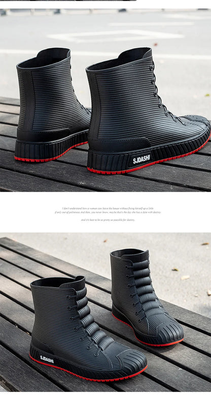 Waterproof Rain Boots - Men Women Casual Short Mid-Calf Lined Fleece Boots - ZOOMNSTORE