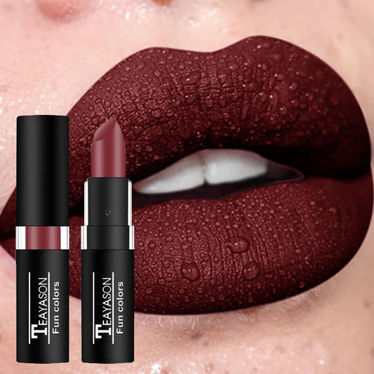 Punk Dark Wine Red Lipstick - Waterproof Matte Makeup with Black and White Lip Gloss - ZOOMNSTORE