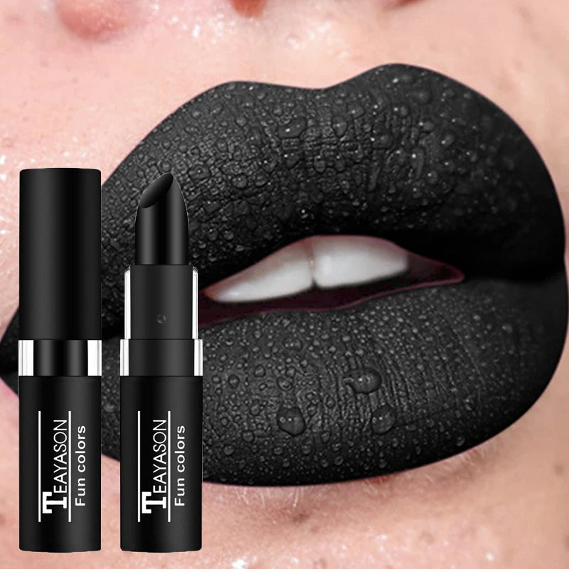 Punk Dark Wine Red Lipstick - Waterproof Matte Makeup with Black and White Lip Gloss - ZOOMNSTORE