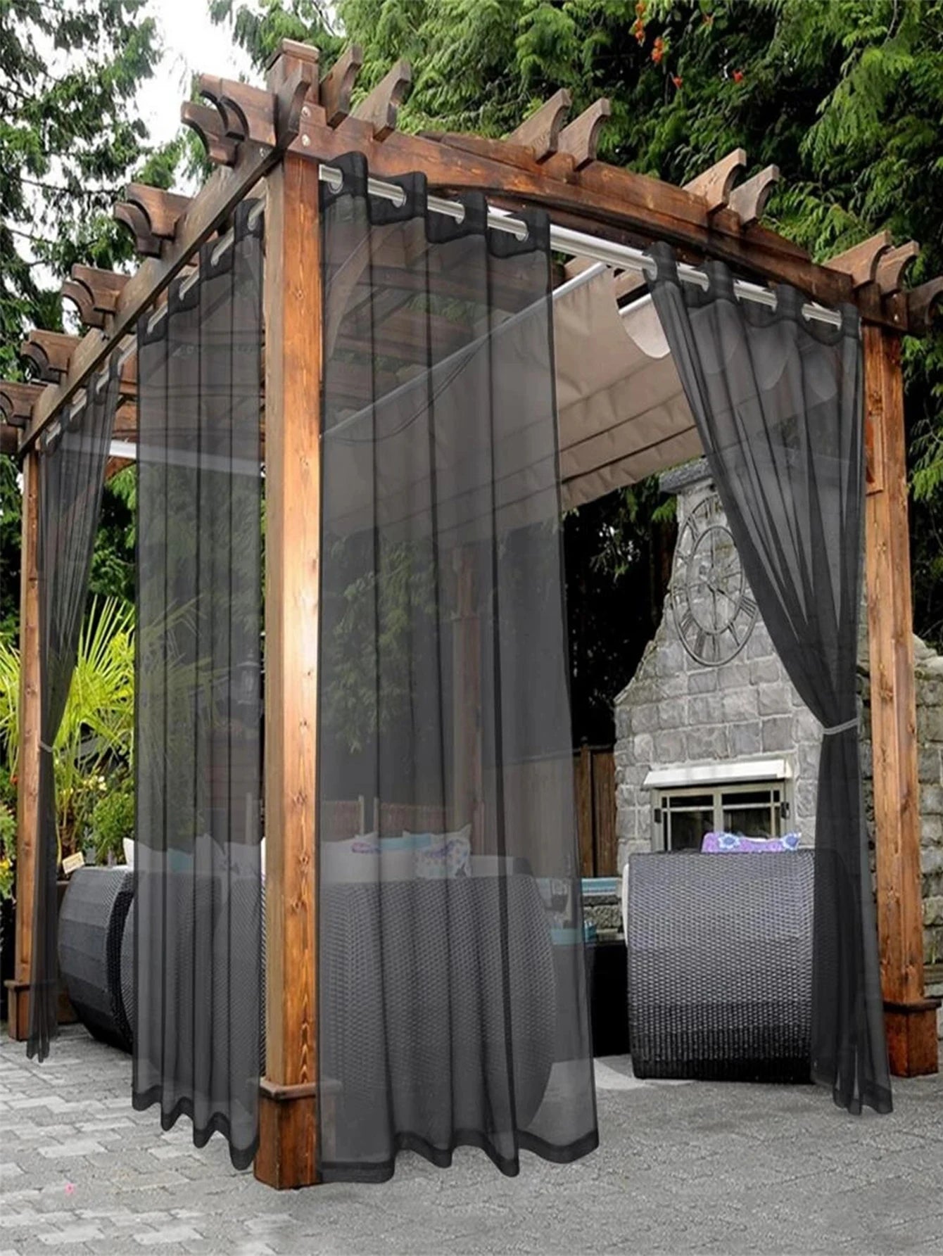 Waterproof Sheer Curtains - Translucent Black White Gray Outdoor Curtains - ZOOMNSTORE