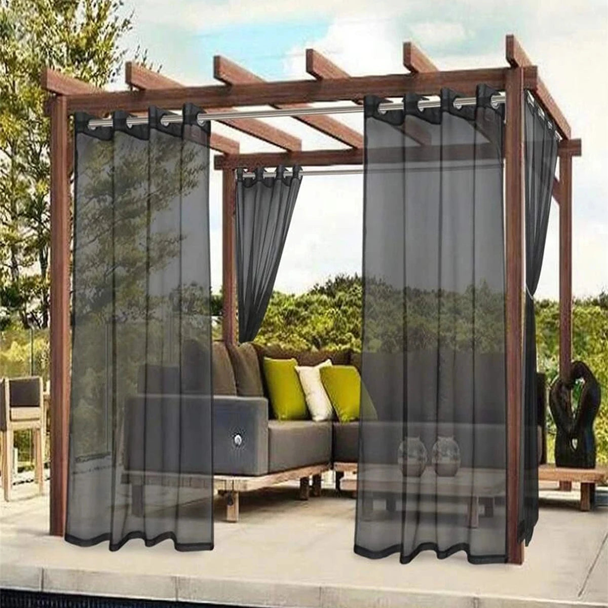 Waterproof Sheer Curtains - Translucent Black White Gray Outdoor Drapes - ZOOMNSTORE