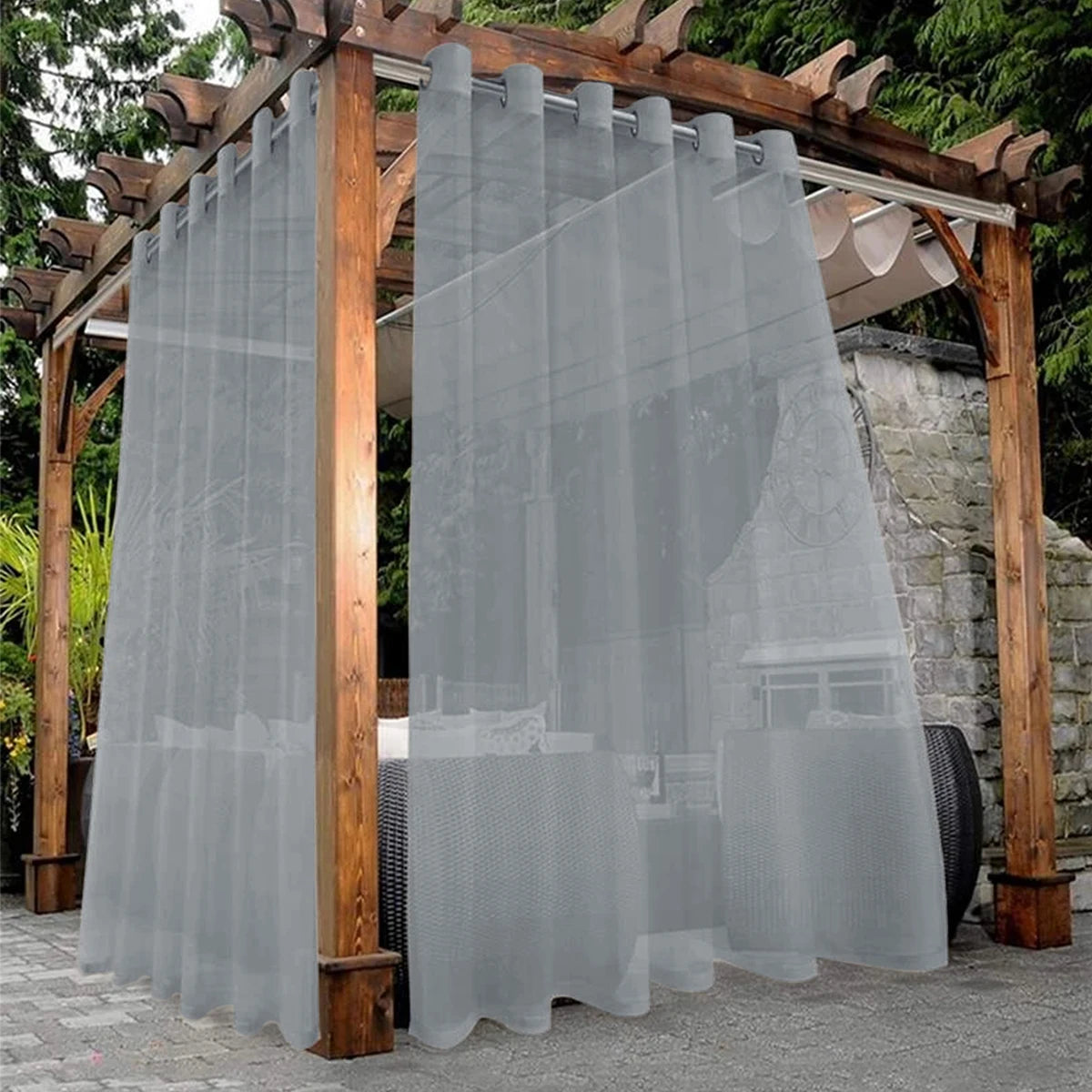Waterproof Sheer Curtains - Translucent Black White Gray Outdoor Drapes - ZOOMNSTORE