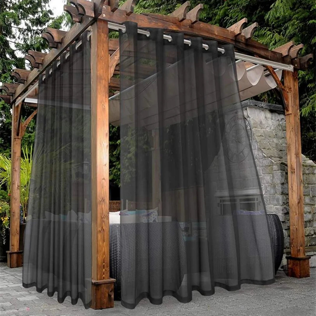 Waterproof Sheer Curtains - Translucent Black White Gray Outdoor Drapes - ZOOMNSTORE