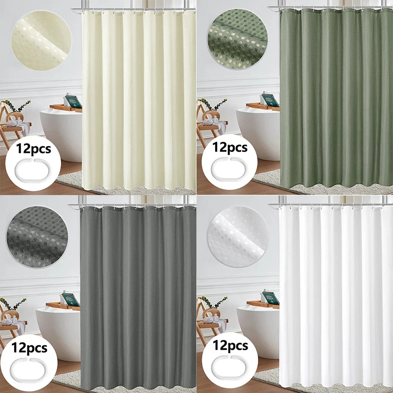 Waterproof Mildew-Proof Shower Curtain Set - Modern Plant Print with 12 Hooks - ZOOMNSTORE