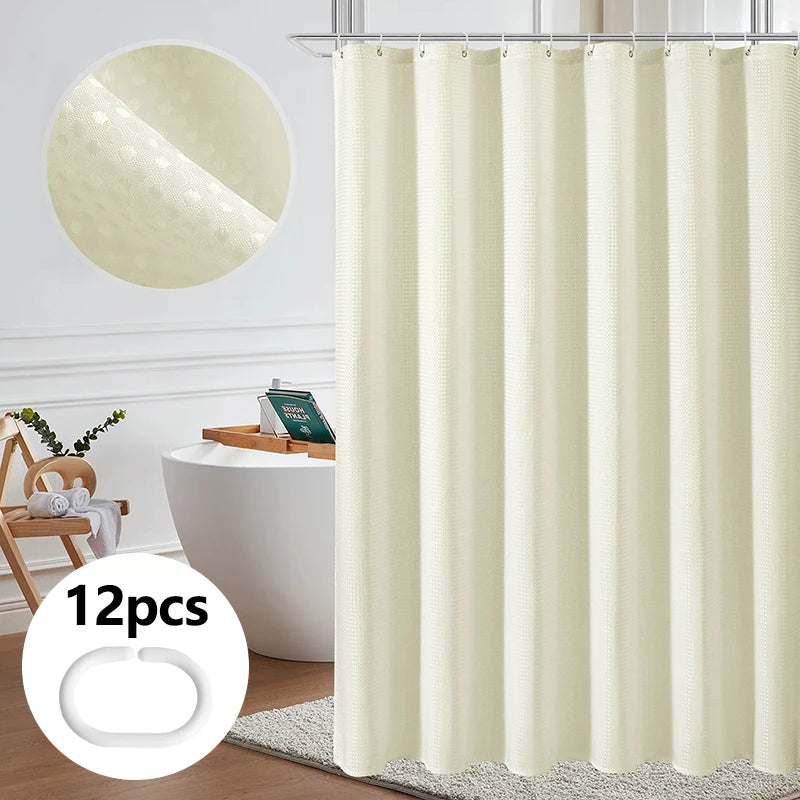 Waterproof Mildew-Proof Shower Curtain Set - Modern Plant Print with 12 Hooks - ZOOMNSTORE